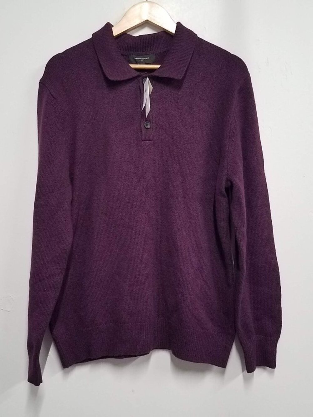 Banana Republic Cozy Sweater Polo Pinot Noir Purple Mens Large L Collar 800103